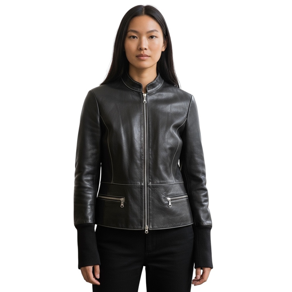 ROOTS Women’s Black Leather Zip Front Jacket Size 4